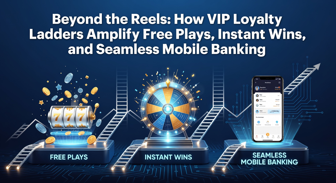 Grafik einer VIP-Loyalitätsleiter mit steigenden Belohnungsstufen in einem Online-Casino, die Free Plays und Instant Wins symbolisiert