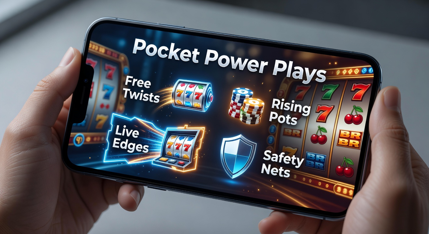 Smartphone mit leuchtenden Slot-Walzen und explodierenden Gratis-Dreh-Symbolen auf einem dynamischen mobilen Bildschirm